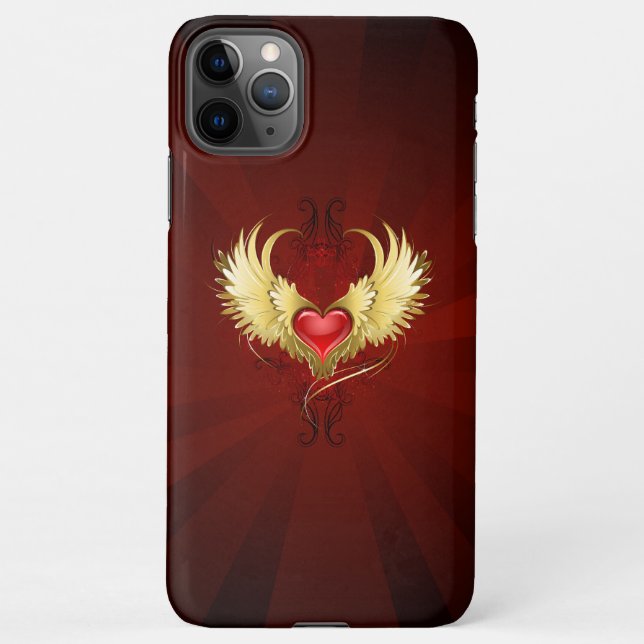 Funda Para iPhone Corazón Rojo con Alas Doradas (Reverso)