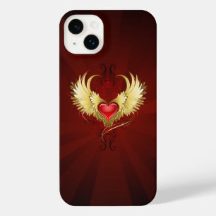 Funda Para iPhone 14 Plus Corazón Rojo con Alas Doradas