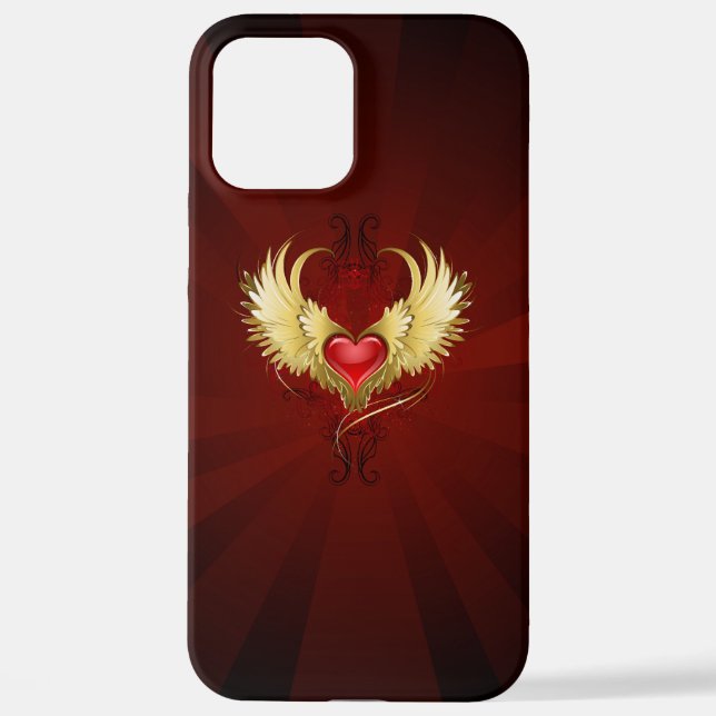 Funda Para iPhone Corazón Rojo con Alas Doradas (Reverso )