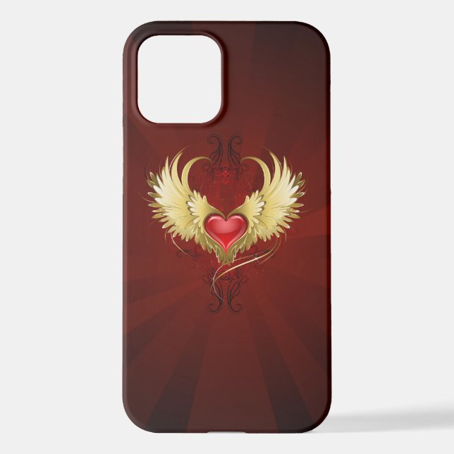 Funda Para iPhone Corazón Rojo con Alas Doradas (Reverso )