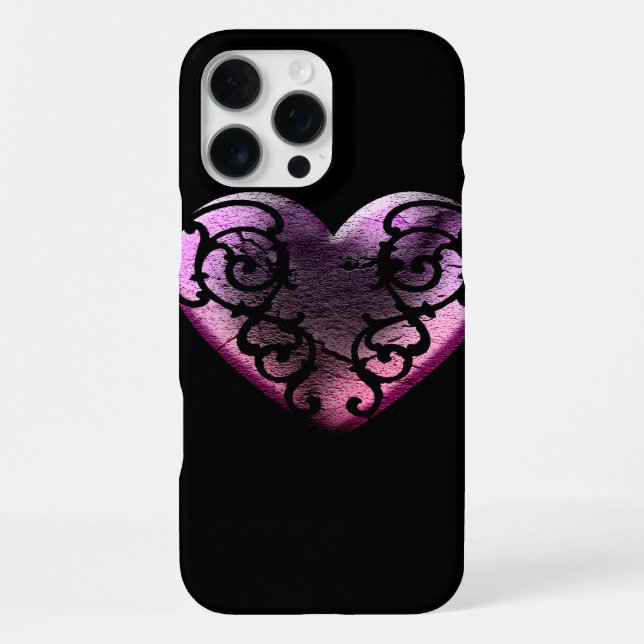 Funda Para iPhone Corazón Rosa Filigrana Gótico (Reverso )