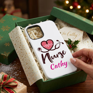 Funda Para iPhone 12 Mini Corazón Rosa Lindo Lifeline Enfermera Personalizad