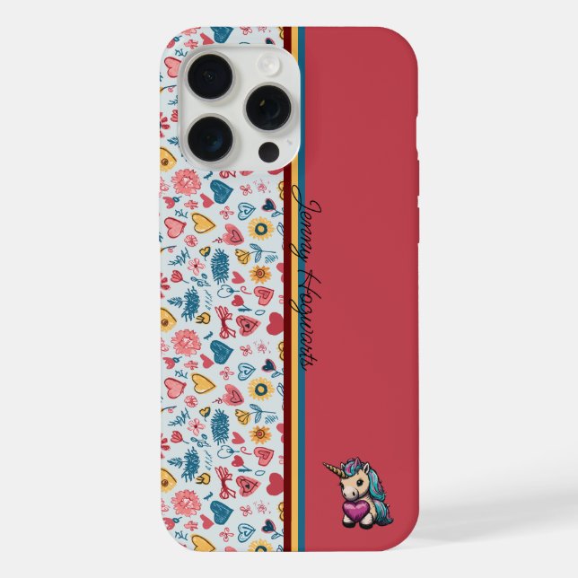 Funda Para iPhone Corazón y flores de crayón pastel (Reverso )