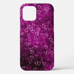 Funda Para iPhone 12 Corazones abstractos y bellos sobre fondo morado d