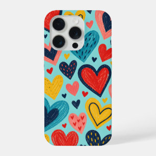 Corazones de Doodle Coloridos sobre Aqua