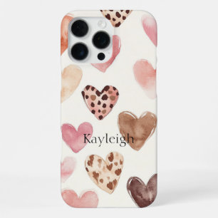 Funda Para iPhone 16 Pro Max Corazones de estampado de leopardo rosa marrón