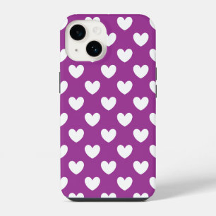 Funda Para iPhone 14 Corazones de polka blanca en morado