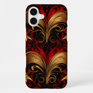 FUNDA PARA iPhone 16 PLUS CORAZONES DE SAN VALENTÍN ROJOS Y DORADOS ORNADOS