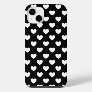 Funda Para iPhone 14 Plus Corazones en blanco y negro con estilo de lunares