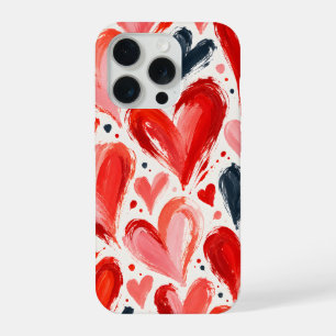 Corazones expresivos de pinceladas rojas y rosadas
