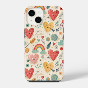 Funda Para iPhone 14 Corazones Felices - Patrón Caprichoso del Día de S