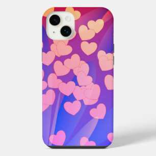 Funda Para iPhone 14 Plus Corazones Lindos, Formas Florales Abstractas, Azul