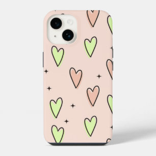 Funda Para iPhone 14 Corazones lindos y patrón de estrellas en rosa