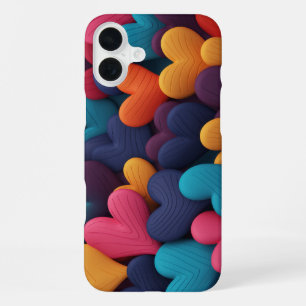 Funda Para iPhone 16 Plus Corazones multicolores con texturas