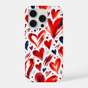 Corazones pintados de rojo y azul marino sobre bla