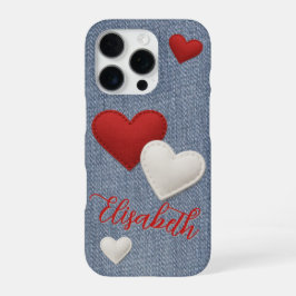 Funda Para iPhone 16 Pro Corazones rojas y blancas con título y tu nombre e