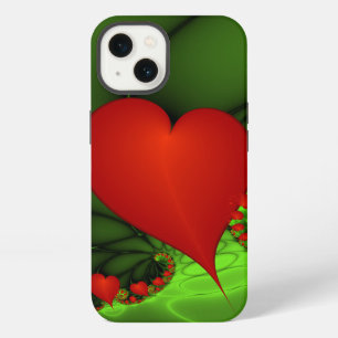 Corazones rojos animan el arte fractal verde moder