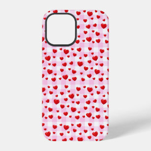 Funda Para iPhone 12 Pro corazones rojos en gingham rosa