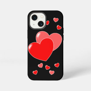 Funda Para iPhone 13 Mini Corazones Rojos en Negro - Lindo