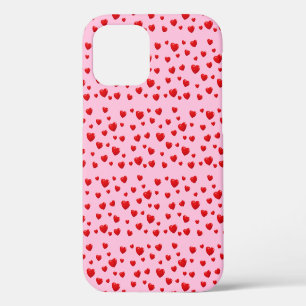 Funda Para iPhone 12 Pro corazones rojos sobre rosa