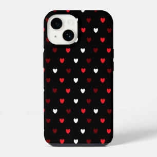 Funda Para iPhone 14 corazones rojos y blancos sobre negro