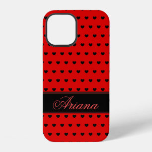 Funda Para iPhone 12 Corazones Rojos Y Negros Elegantes, Nombre Persona