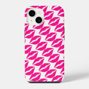 Funda Para iPhone 14 Corbata con patrón de besos rosados blancos lindos
