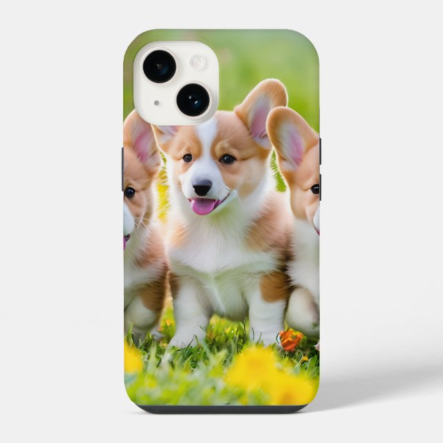 Funda Para iPhone Corgis jugando en la hierba (Reverso )