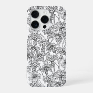 Funda Para iPhone 16 Pro Cornflores, flores silvestres en blanco y negro
