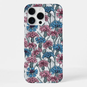 Funda Para iPhone 16 Pro Max Cornflores rosas y azules, flores silvestres en bl
