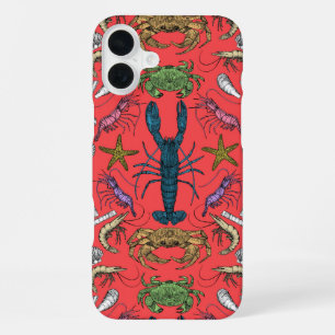 Funda Para iPhone 16 Plus cornwall crustaceans damask rojo pop