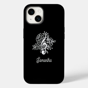 Funda Para iPhone 14 Coro de músico con clave de sol floral negra moder