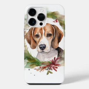 Funda Para iPhone 14 Pro Max Corona de Navidad de Beagle Perro Festivo