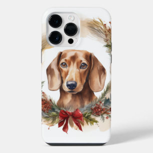 Funda Para iPhone 14 Pro Max Corona de Navidad de Dachshund Perro Festivo
