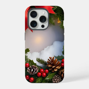 Corona de Navidad Pino Cinta Roja Nieve