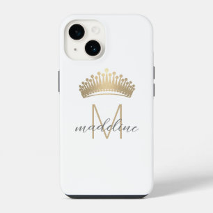 Funda Para iPhone 14 Corona de purpurina dorada elegante monograma inic