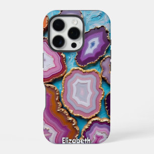 Funda Para iPhone 16 Pro Cortes de agate variados con guarnecido de oro