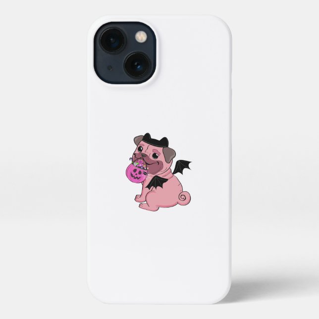 Funda Para iPhone Costumed Pug with Candy Pumpkin (Reverso )