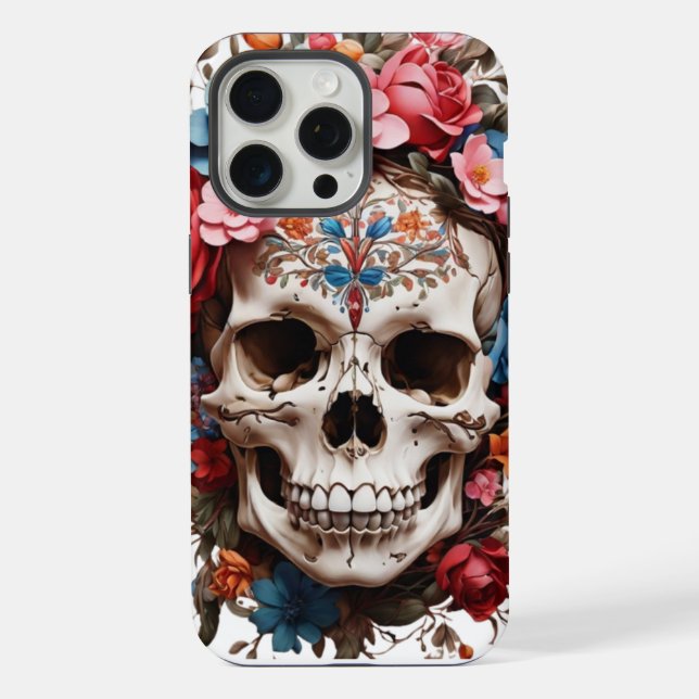Funda Para iPhone 💀 Crâne Fleuri Élégant 🌸 (Reverso )
