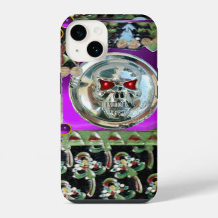 FUNDA PARA iPhone 14 CRÁNEO DE CROMO PIEDRAS PRECIOSAS NEGRO VERDE ROJO