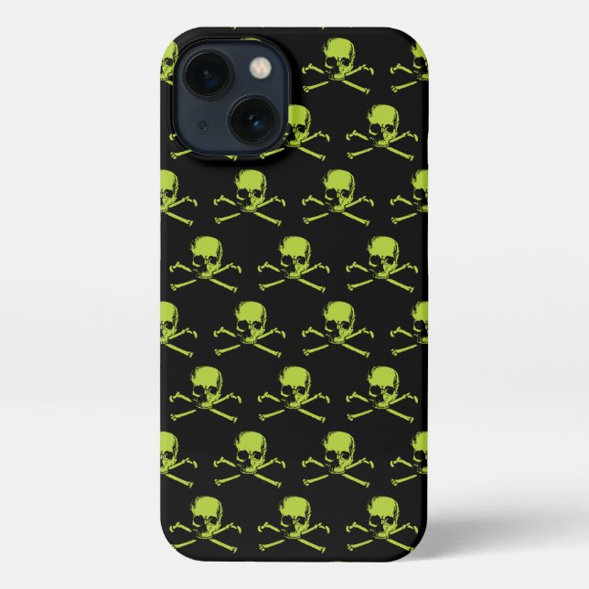 Funda Para iPhone Cráneo Gótico Y Patrón Crossbone Verde (Reverso )