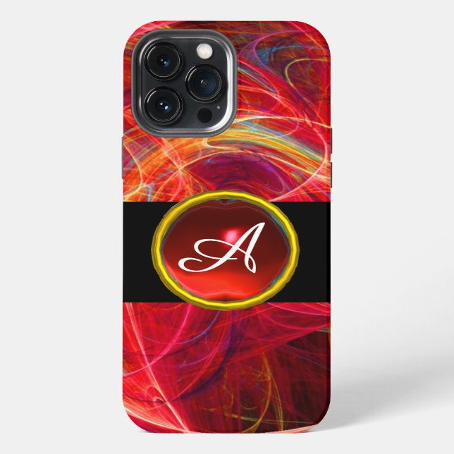 FUNDA PARA iPhone CRAZY PHOTON ROJO RUBÍ GEMA PIEDRA MONOGRAMA (Reverso )