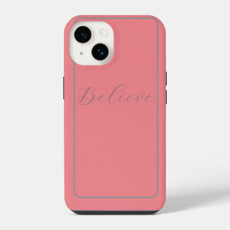 Funda Para iPhone 14 'Cree' gris script fondo rosa