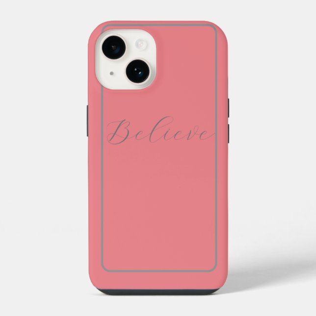 Funda Para iPhone 'Cree' gris script fondo rosa (Reverso )