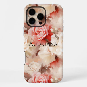 Funda Para iPhone 16 Pro Max Crema Floral Rosa Bonito Rubor