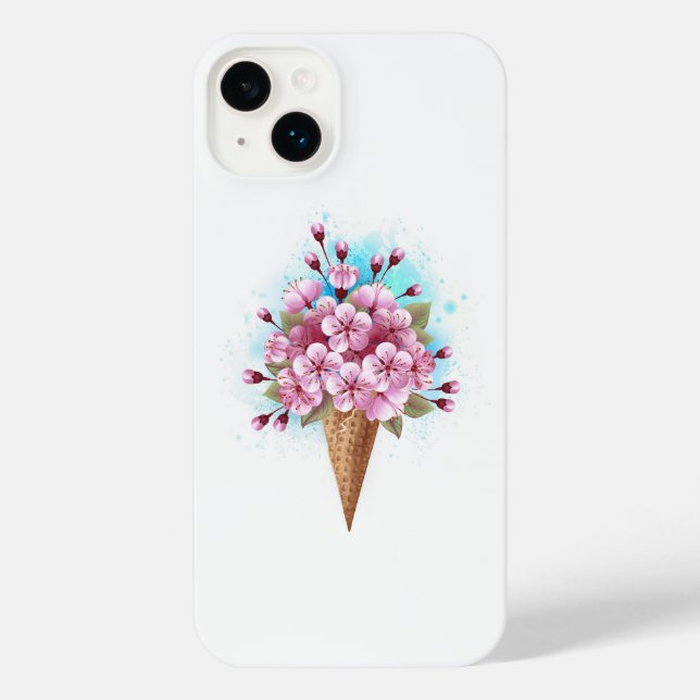 Funda Para iPhone Crema rosa de hielo Sakura Waffle Cone (Reverso )