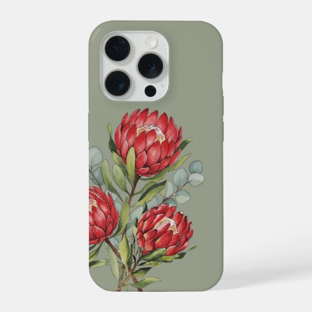 Funda Para iPhone Crimson Protea Bouquet Watercolor (Reverso )