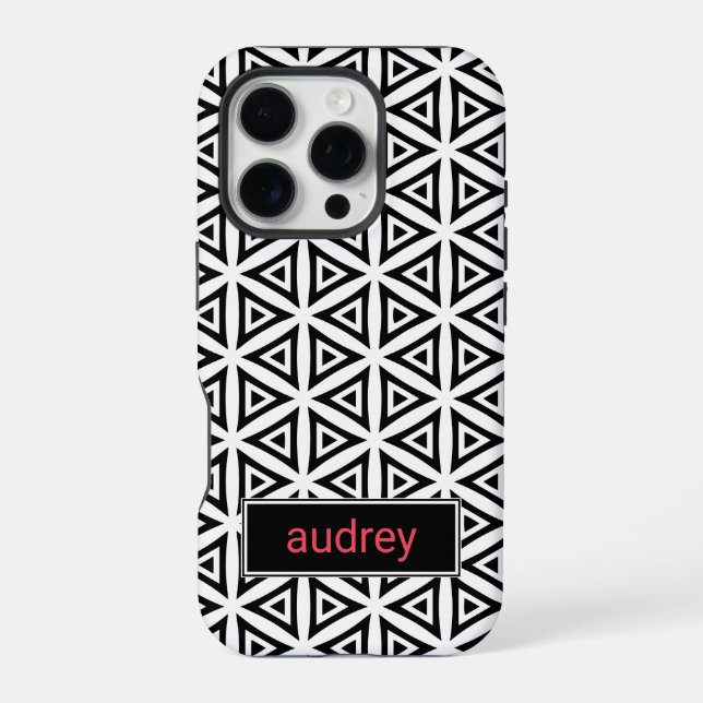 Funda Para iPhone Crisp Triangular de Patrón Negro y Blanco con Tu N (Reverso )