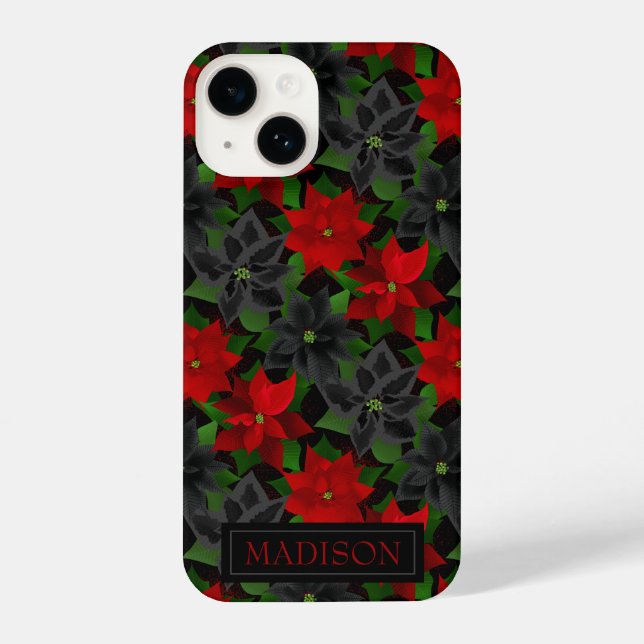Funda Para iPhone Cristimas de Gótico de Poinsettia Negra Roja (Reverso )