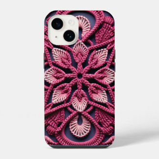 Funda Para iPhone 14 Crochet de la plaza de la abuela color rojo rosa